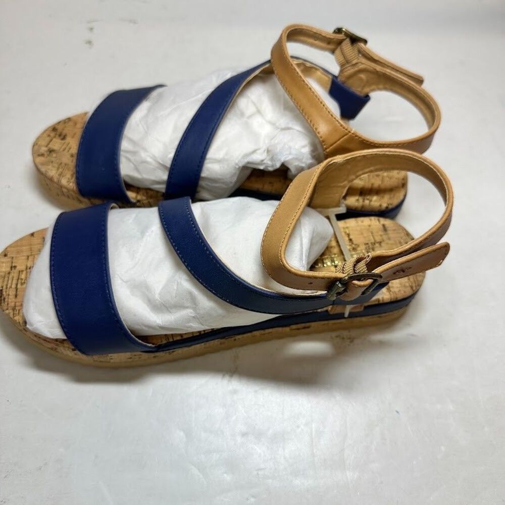 Wanted Womens 6 M Navy Tan Ellena Cork Platform Strappy Sandals NIB SF2